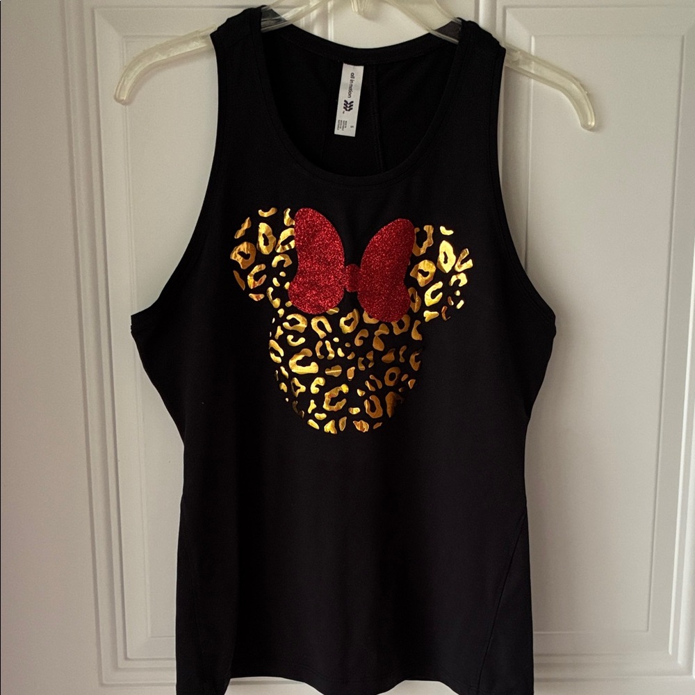 all in motion Black Tank Top with Gold Leopard Minnie and Red Bow